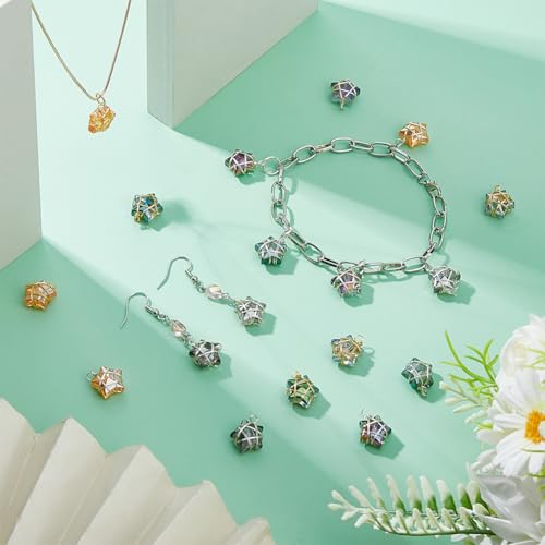 SUPERFINDINGS 40Pcs Wire Wrapped Star Pendants AB Color Electroplate Glass Charms Mixed Color Crystal Dangle Charms for Earring Bracelet Necklace Jewelry Making - color: Gold+Silver