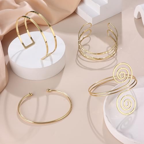 FIRAZIO 4PCS Arm Cuff Jewelry for Women | Upper Arm Cuff Bangle Band Armlet Adjustable Arm Cuff Bracelet Set - style: 4C-Gold