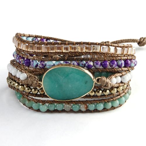 Women Wrap Bracelets Boho Natural Stone Jasper Turquoises Strand Bracelet Jewelry Collection - color: Green #2