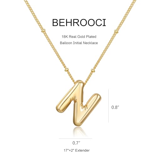 Gold Bubble Initial Necklace for Women Balloon Letter Necklace 18K Gold Plated Dainty Alphabet Pendant Puffy Name Personal Necklace - color: N