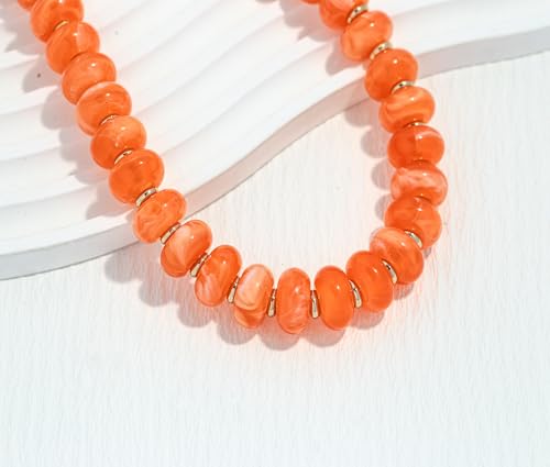 Chunky Beads Necklace for Women Trendy Gold Puffy Heart Choker Necklace Colorful Resin Beaded Heart Pendant Necklaces Statement Jewelry - color: 14MM Disc Bead-Orange