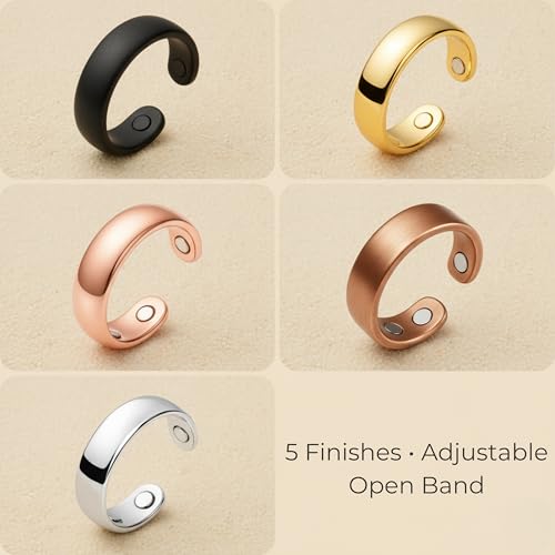 Magnetic Open Ring – Wellness‑Inspired Adjustable Band Ring, Polished Minimalist Jewelry for Men & Women, Everyday Balance, Compact Gift Box - color: Black
