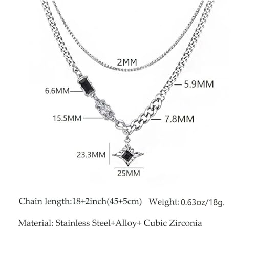 Gothic Cross Star Necklace For Men Women Silver Stainless Steel Cuban Link Paperclip Figaro Bead Chain Punk Kpop Y2k Goth Irregular Layered Cross Pendant Necklace Non Tarnish Jewelry Gift - color: Silve--Star Layered Necklace