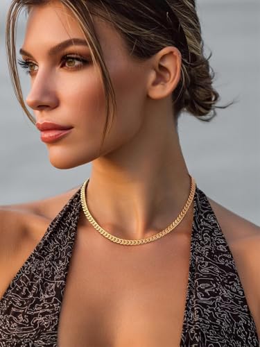FindChic Cuban Link Chain Necklace for Women Men, Silver/Gold Plated Stainless Steel Solid Miami Curb Chain Hip Hop Punk Statement Jewelry, 5/12/14mm Width, 16/18/20 Inch Length, with Gift Box - color: 02. 5mm-Gold, size: 18inches