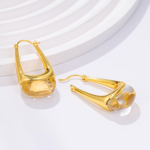 Acrylic Gold Hoop Earrings Chunky Statement Dangle Drop Huggie Earring Colorful Resin Jewelry for Women - color: Clear