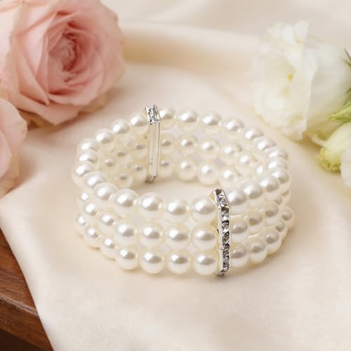 Coolrunner Ladies Faux Pearls Accent Off White Stretch Wrist Bracelet Jewelry (Pearl style3) - style: Style 1