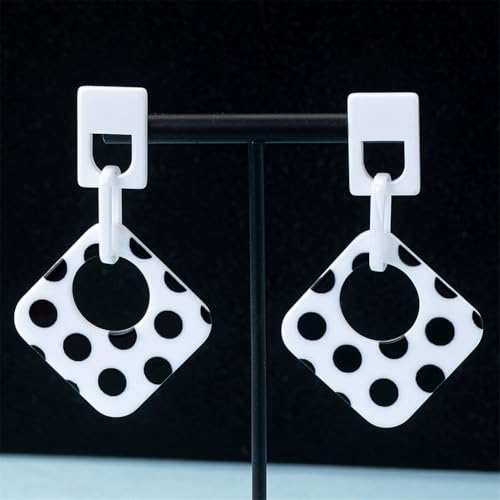 Handmade Lightweight Retro Polka Dot Square Hollow Round Dangle Drop Earrings Unique Chic Resin Geometric Stud Earrings For Women - style: White Chain