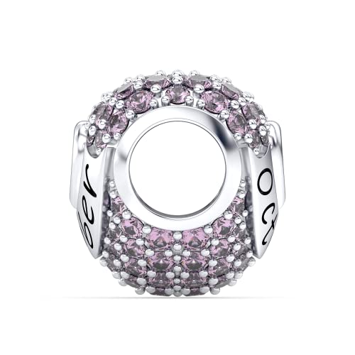 Birthstone Charms Love Heart Openwork Bead Charm for Women Bracelets and Necklaces 925 Sterling Silver with 5A Cubic Zirconia,Jewelry Gifts Women - color: Silver October Birthstone Charms