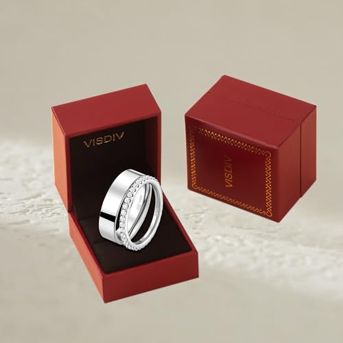 2 Pack Sterling Silver Eternity Ring & Gold Band for Women, 2mm CZ Stackable Wedding Engagement Promise Rings, Simple 5mm Plated Band, Size 5-10, Gift Jewelry Set - color: Silver, size: 6