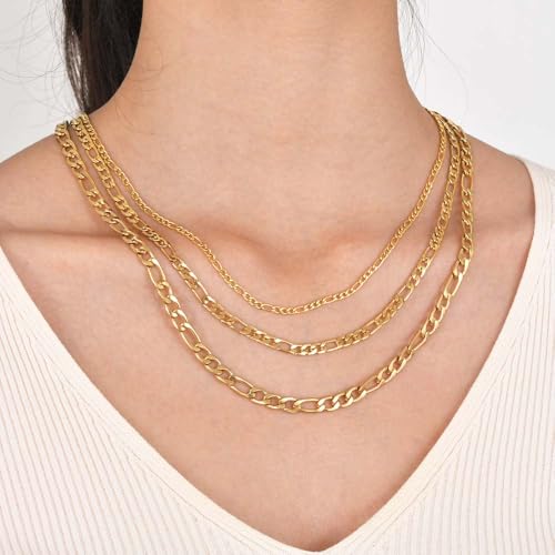 Stainless Steel Figaro Link Chain Necklace For Men Women, 3mm 4mm 5mm 7mm Width, 18k Gold Plated 18 20 22 24 Inch Figaro Chain, No Tarnish Durable Waterproof Jewelry - color: 4MM Gold, size: 20inches