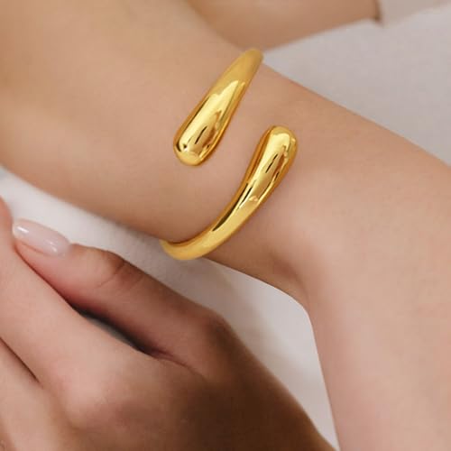 Chunky 14k Gold Cuff Bracelets for Women - Non Tarnish Teardrop Bangle Multi-layer Cross Wire Open Bracelets - color: Golden 14