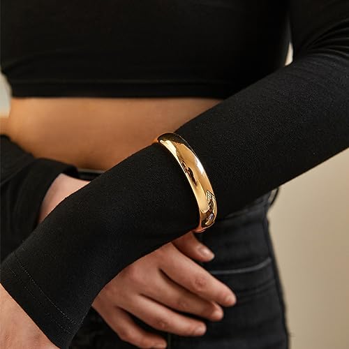 Golden Polished Chunky Twisted Hinged Waterdrop Bangle Bracelet for Women Spiraled Oval Bangle Bracelet - color: Golden Wide Round Bangle