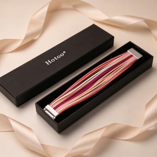 hotoo Leather Wrap Bracelet for Women - color: Pinkish purple