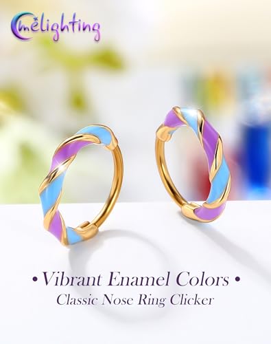 Melighting 20G Twist Nose Ring Hoop Stainless Steel 316L Piercing Jewelry | 7/8 mm Nose Piercing Jewelry, Cute Hinged Segment Clicker Lobe Helix Daith Cartilage Earring for Women - color: Gold PBL, size: 20g7mm