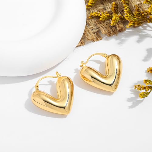 CLASSYZINT Chunky Gold Hoop Earrings For Women Small Gold Plated Chubby Huggie Earrings Lightweight Earrings Gift…