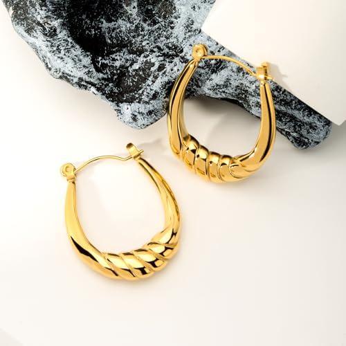 Hoop Earring for Women Hypoallergenic Stainless Steel Gold Hoop Dangle Earrings for Women 18K Gold Plated Stud Earring Chunky Twisted Hoop Gift for Women