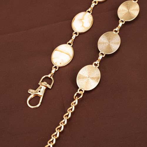 ILuvatar Green Glass Diamond Chain Belt - Metal Women's Western Style Dress Belt - color: Gold-cream