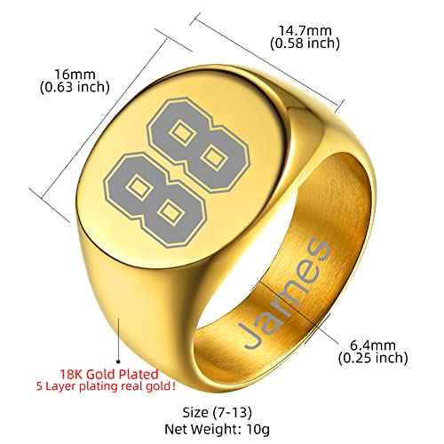 GoldChic Jewelry Personalized Signet Rings Men Women, Stainless Steel Custom Photo Bold Square/Oval Monogram/Old English Initial Pinky Stacking Statement Ring in Black/Silver/Gold (Size 7-14) - color: Gold-Number -Round