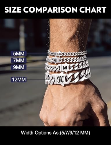 Bandmax Mens Hip Hop Cuban Link Bracelets 5/7/9/12MM Stainless Steel Miami Curb Chain Bracelet Silver/Gold Plated/Black Wristlet Chains for Men 7"-9" - color: 16 7MM Steel-Custom