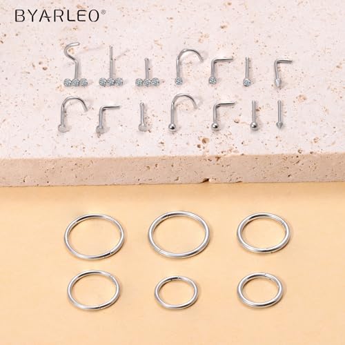 Surgical Steel Nose Ring 16G 18G L Shape Nose Studs Body Piercing for Women - color: A-Silver