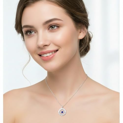 Compass Necklace for Women Wife Girlfriend Mom Daughter Gifts | S925 Silver Jewelry For Anniversary 18K Rose Gold Gifts For Birthday Christmas Mothers Valentines Day 12 Birthstones - style: 09-September-Silver
