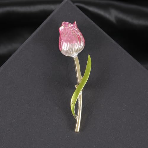 Rhinestone Tulip Flower Brooch Pin for Women Dainty Floral Lapel Pin Gold Plated Tulip Flowers Green Leaf Broochs Pins Trendy Wedding Party Jewelry Accessories - color: flower