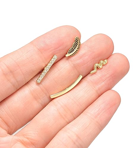 Tornito 9-30Pcs Cartilage CZ Stud Earrings Conch Forward Helix Tragus Daith Piercing Lip Rings Snake Heart Butterfly Jewelry for Women Men 16G Silver Gold Tone - color: A2: 9pcs, Gold Tone