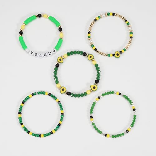 Twinfree Bohemian Cute Fruit Banana Cherry Strawberry Pineapple Mango Polymer Clay Beaded Stackable Stretch Bracelets - color: color 17