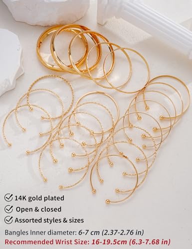 ÌF ME Gold Bangle Bracelets for Women, 19Pcs Multi Stackable Textured Bangles Set, 14K Gold Plated Chunky Bracelet Boho Jewelry Gifts - color: Gold-rotating twist