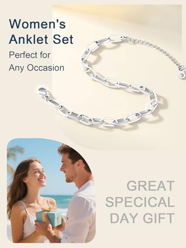ChainsPro Stainless Steel Waterproof Anklet for Women, Adjustable Non Tarnish Layered Anklets, Trendy Dainty Cuban Link Ankle Bracelet Beach Jewelry Gifts for Swimming & Daily Wear (8.5+2 inches) - style: 1pc-Style-A-Steel