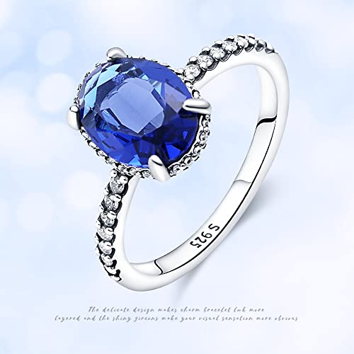 KUNSIR 925 Silver Cubic Zirconia Ring Size 7-9 Wedding Band Sterling Silver Eternity Ring Modern Style - style: Blue Stone Ring