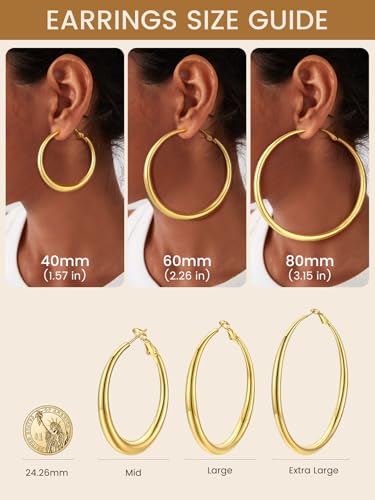 KeyStyle 5mm Thick Hoop Earring,Large Gold Hoop Earrings for Women | Stainless Steel Hoops Earring 14K Gold Plated/Silver/Black Hoop Lightweight Hypoallergenic Hollow Tube Hoop(40/60/80MM) - color: Gold, size: 40mm