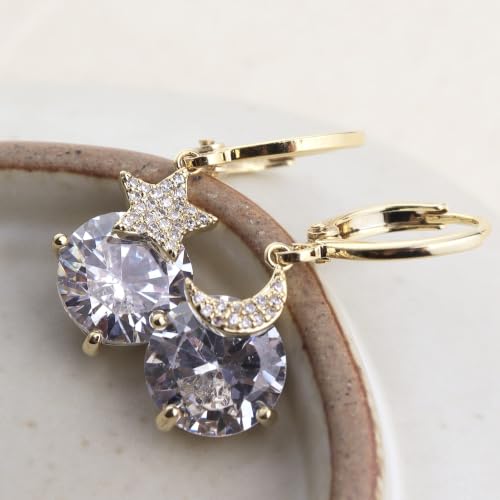Sonateomber Gold Silver Small Hoop Dangle Earrings for Women, Trendy Dainty Rhinestone CZ Dangling Prom Wedding Leaf Flower Snowflake Butterfly Starfish Fashion Jewelry Gift - color: Purple