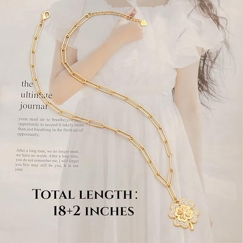 18k Gold Plated Chain Link Necklace for Women, Baroque Pearl/Compass Pendant Necklace - color: Clover
