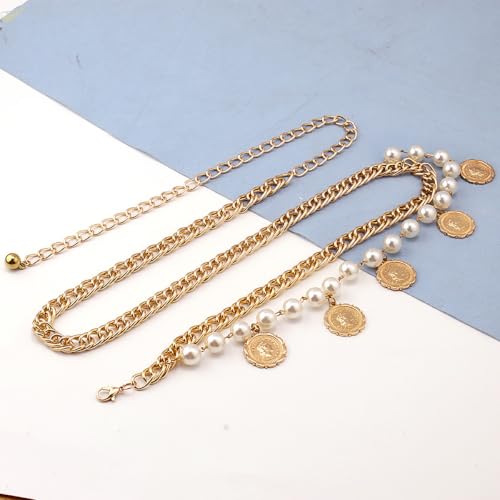 Pirate Waist Chain for Women Multilayer Metal Waist Chain Belt Adjustable Long Belt Body Belly Chain Boho Layered Coin Waist Chain Pirate Costume Women Men Jewellery - style: 408-HSYL-B B pe