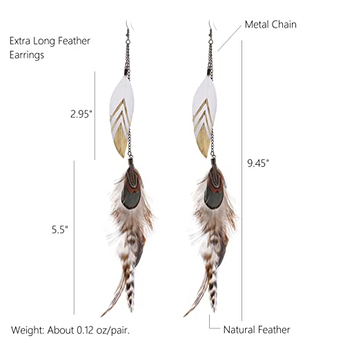 RUOFFETA Long Feather Earrings for Women, Boho Bohemian Earrings Multicolor Tassel Handmade Feather Earrings for Women Dangling - style: Style F