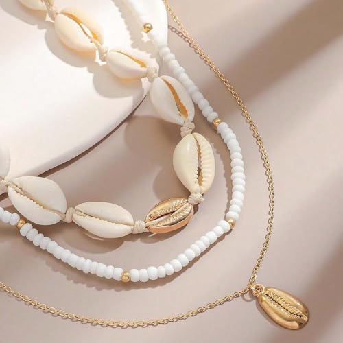 Nackiy Shell Necklace for Women, Handmade Summer Beach Jewelry Gift | Natural Sea Shell Necklace, Adjustable Collar Fit, Coastal Beach Style, Shell Starfish Charms, Lightweight Summer Jewelry - color: Gold-Plated 2