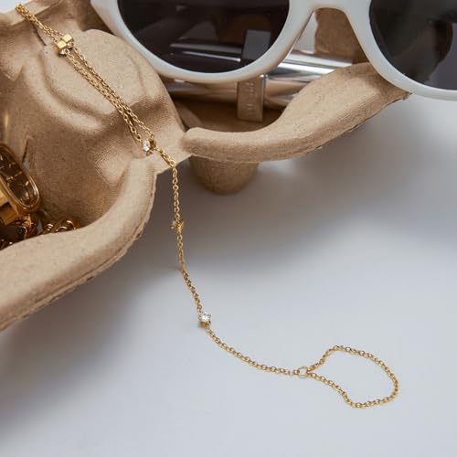 Hand Chain Bracelet Stainless Steel Gold Handchain Bracelets | Non Tarnish Handchain Bracelet for Women Summer Essentials Gold Link Bracelet Beach Waterproof Jewelry - color: Gold 5 Cubic Zirconia