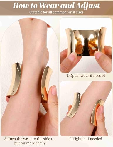 2 Pcs Gold Cuff Bangle Bracelet Set for Women Irregular Minimalist Statement Bangle Bracelets Wide Open Chunky Wire Bracelets Wrist Cuff Adjustable Hammered Bracelet - color: Gold E