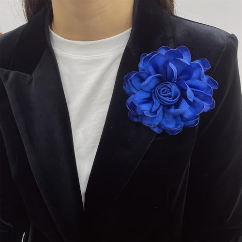 Dainty Fabric Rose Flower Large Brooch Lapel Pins Flower Brooches Pin Classic for Wedding Party Dance Banquet for Women Dress Suit Clothes Accessories Jewelry 100mm - color: Royal Blue