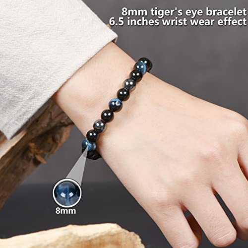 SAMXY Triple Protection Bracelet, 8mm Healing Crystal Bead Bracelet, 3pcs Blue Red Tiger's Eye Obsidian Hematite Bracelet Women Men - color: 3Pcs-8mm