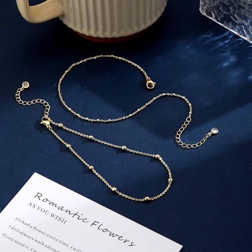 Warshion Ankle Bracelets for Women - 14K Gold Plated Waterproof Gold Anklet Delicate Chain Women's Anklets Summer Beach Pearl Jewelry Layering Gift Non Tarnish - style: ANKLETS-A