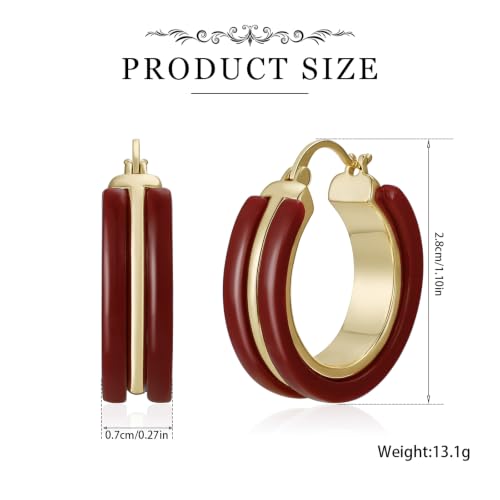 Dr's gift Chunky Leopard Print Earrings for Women 14K Gold Plated Statement Huggie Hoop Earrings Brown Acrylic Tortoise Resin Cheetah Trendy Jewelry - color: red