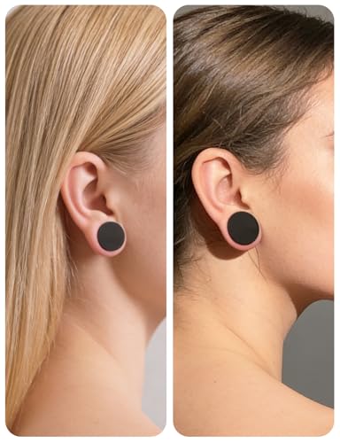 Ears Gauges Tunnels Plugs for Women Solid Silicone Ear Gauge Stretching Kit 8G to 1" (3MM- 25MM) Expander Stretcher Plug Earrings for Piercing Jewelry for Women (Black White Flesh) - color: 8g to 1", Black