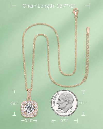 Moissanite Cushion Cut Pendant Necklace for Women - color: Rose Gold, size: 1ct, style: Cushion Cut
