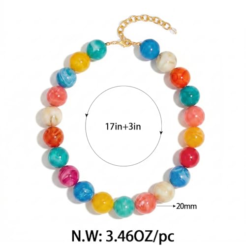Chunky Beaded Choker Necklace for Women Boho Statement Necklace with Large Pearl Blue Brown Tone Resin Beads Summer Beach Jewelry Gifts - color: Tropical Turquoise Orange