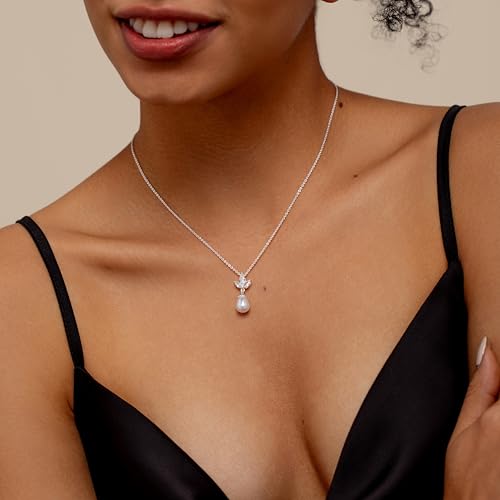 Pearl Necklaces for Women Trendy,Dainty Pearl Pendant Necklace | 14k Gold Plated Elegant Pearl Necklace,Simple Pearl Pendant,Dainty Gold Jewelry,Waterproof Summer Bridal Wedding Accessories - color: SILVER-12