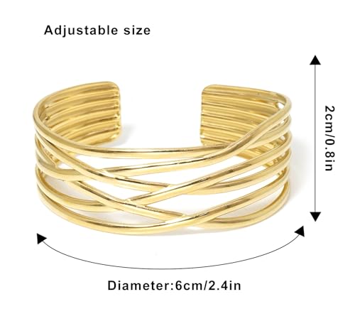 Multi-Layer Cuff Bracelet for Women Cross Wire Bracelets Open Wide Cuff Gold Bangle Bracelet - color: D