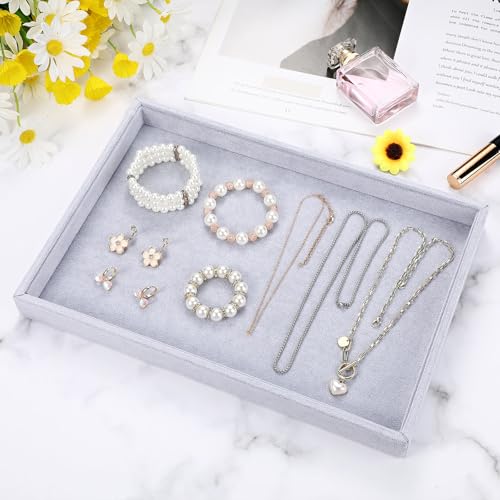 Quelay Stackable Jewelry Tray Jewelry Organizer Tray Showcase Display Empty Plate Bracelet Ring Earring Organizer - color: Grey