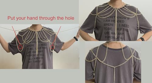 Gold Body Chain Shoulder Chain Punk Layered Arm Chain Tasssel Shoulder Necklace Party Nightclub Bridal Wedding Body Jewelry